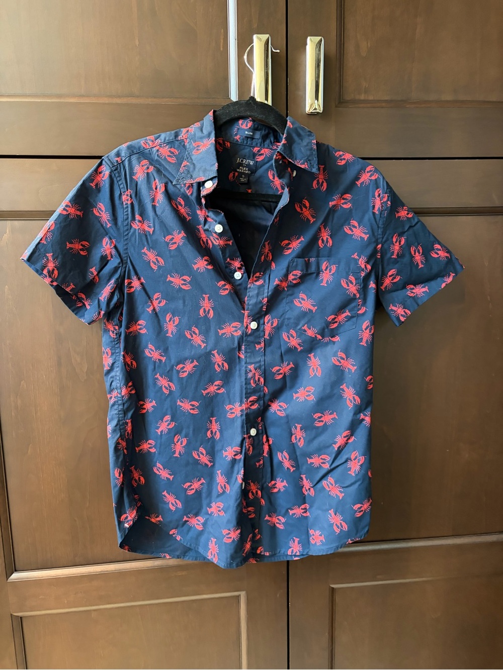 J. Crew factory Navy Short-Sleeve Button-Down Shirt with Red Lobster Print